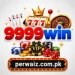9999Win casino logo image with poker cards, roulette wheel, slot machine, casino chips, VIP badge, dice, and perwaiz.com.pk domain banner on white background